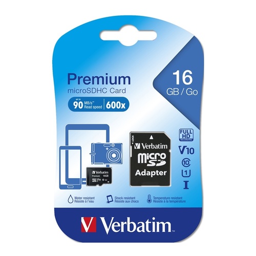 Verbatim 16GB MicroSDHC Card with Adapter - 44082