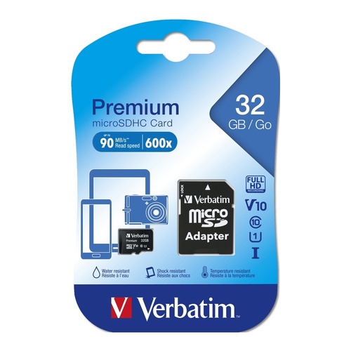Verbatim 32GB MicroSDHC Card with Adapter - 44083